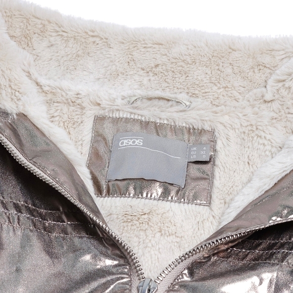 ASOS Metallic Rose Gold Oversized  Sherpa Lined Rain Jacket Size 0 - Picture 4 of 10